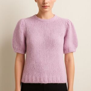 Hansel from Basel Fuzzy Knit Puff Sleeve Sweater Pink – Size  Medium Large